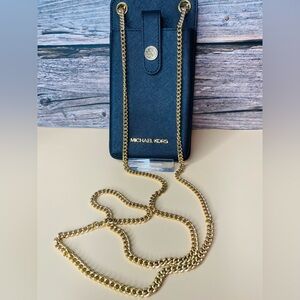 Michael Kors Black Crossbody Smart Phone Holder with Gold Chain and Card Holder